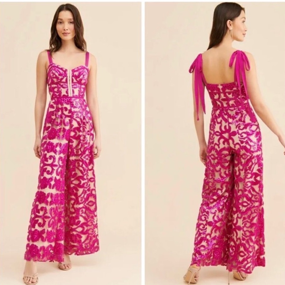 Free People Fuchsia Lace Tie-Shoulder Jumpsuit